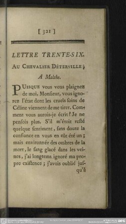 Lettre Trente-Six. Au Chevalier Déterville, A Malthe