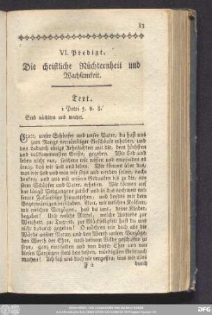 VI. Predigt. Die christliche Nüchternheit und Wachsamkeit.