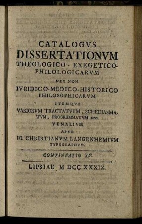 Continuatio XV. Lipsiae M DCC XXXIX.