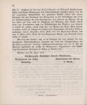 36. Ministerial-Bekanntmachung, die Vergütung für den Transport von Korrigenden in das Arbeitshaus Eisenach betreffend