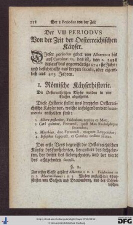 Der VIII. Periodus. Von der Zeit der Österreichischen Käyser.