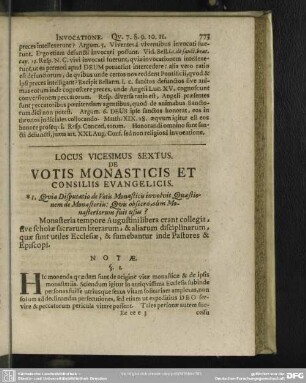 Locus Vicesimus Sextus De Votis Monasticis Et Consiliis Evangelicis