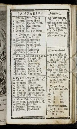 Januarius. Jänner. - Februarius. Hornung