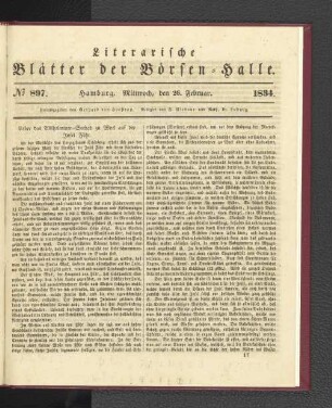 No 897. Hamburg. Mittwoch, den 26. Februar. 1834.: No. 897, Hamburg. Mittwoch, den 26. Februar. 1834.