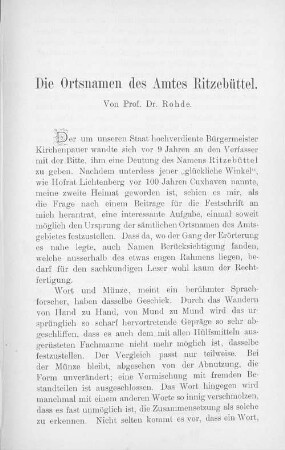 Die Ortsnamen des Amtes Ritzebüttel.