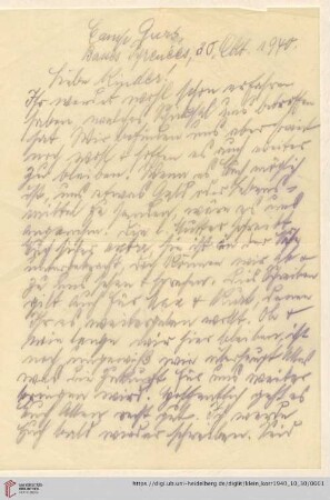 Korrespondenz von Alice und Ludwig Klein: Brief von Ludwig Klein an Kurt Klein, Irmgard Ehrlich und Max Klein