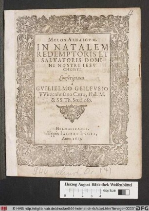 Melos Alcaicum. In Natalem Redemptoris Et Salvatoris Domini Nostri Jesu Christi