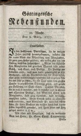 10. Woche. Den 8. März, 1777