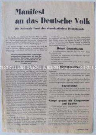 Propagandaflugblatt der Nationalen Front mit einem Manifest zur deutschen Einheit