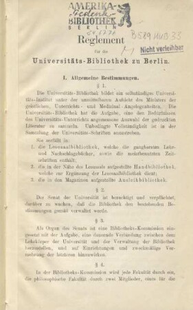 Reglement für die Universitäts-Bibliothek zu Berlin