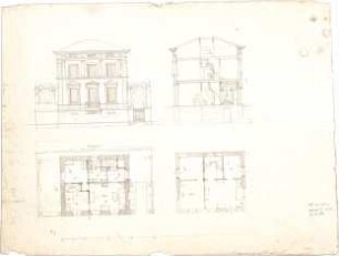 Bühlmann, Josef; Haus erhöht zur Straße - Grundriss, Grundriss EG, Ansicht, Querschnitt