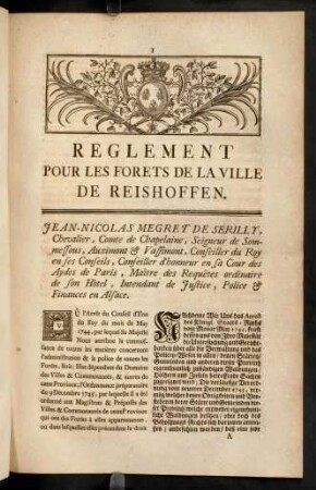 1-6, Reglement Pour Les Forets De La Ville De Reishoffen