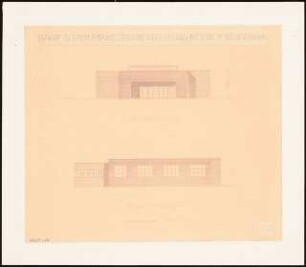 Empfangsgebäude an einer Vorortbahn Monatskonkurrenz Mai 1929: Aufriss Vorderansicht, Seitenansicht 1:100; Maßstabsleiste