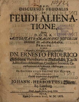 Discursus feud. de feudi alienatione