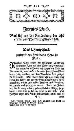 Das I. Hauptstück - Ankunft des Ferdinand Soto in Florida.