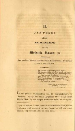 II. Jan Pekel alias Klein of de Melattie-Krans. Een verhaal uit het leven van den Gouverneur-Generaal Antonie van Diemen