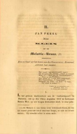II. Jan Pekel alias Klein of de Melattie-Krans. Een verhaal uit het leven van den Gouverneur-Generaal Antonie van Diemen