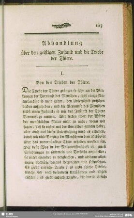 Abhandlung über den geistigen Zustand und die Triebe der Thiere