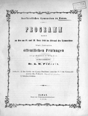 1: Zur Kritik von Ciceros Partitiones oratoria