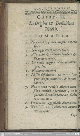 Caput. II. De Origine & Definitione Noctis