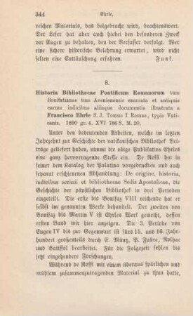 344-348 [Rezension] Ehrle, Franz, Historia Bibliothecae Pontificum Romanorum; Tomus I