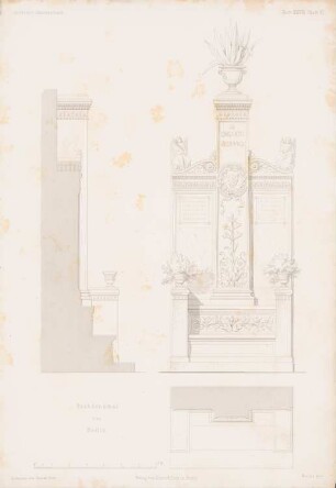 Grabmal, Berlin: Ansicht, Schnitt (aus: Architektonisches Skizzenbuch, H. 28, 1856)