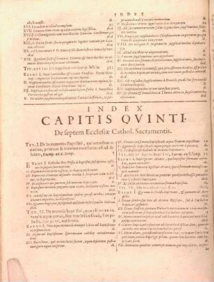 Index Capitis Qvinti. De septem Ecclesiae Cathol. Sacramentis.