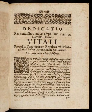 Dedicatio. Reverendissimo atque amplissimo Patri ac Domini Domini Vitali...