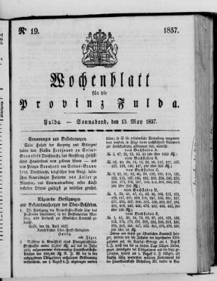 Nr. 19, Ausgabe vom 13. Mai 1837