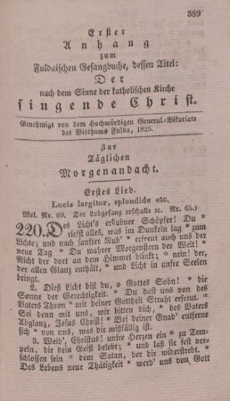Erster Anhang zum Fuldaischen Gesangbuche, dessen Titel: Der nach dem Sinne der katholischen Kirche singende Christ.