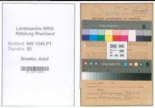 Entnazifizierung Adolf Broeker , geb. 06.10.1890 (Postbeamter)