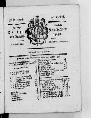 7tes Stück, Ausgabe vom 18. Februar 1801