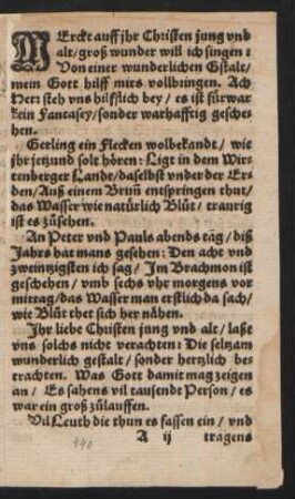 MErckt auff jhr Christen jung vnd || alt/ groß wunder will ich singen: ||