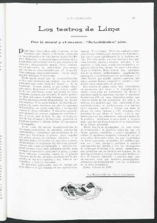 Los teatros de Lima : Por la moral y el decoro