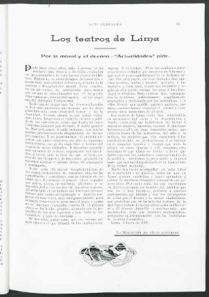 Los teatros de Lima : Por la moral y el decoro