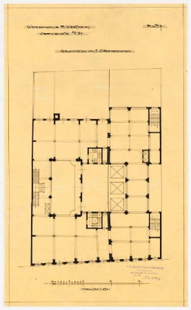 Warenhaus Wertheim, Oranienstraße, Berlin 1. u. 2. Bauabschnitt: Grundriss 1.OG, 1:250