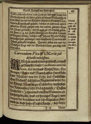 Curriculum Vitæ & Mortis pie defuncti nobilissimi.