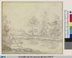 Flusslandschaft mit Gatter im Vordergrund