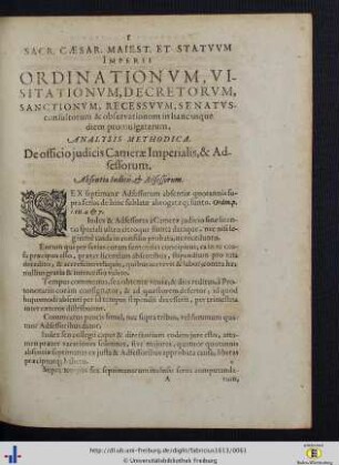 Sacr. Caesar. Maiest. Et Statuum Imperii Ordinationum, Visitationum, Decretorum, Sanctionum, Recessuum, Senatusconsultorum et observationum in hanc usque die promulgatarum Analysis Methodica.