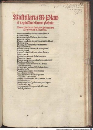 Mostellaria M. Plauti Lepidissimi Comici Fabula
