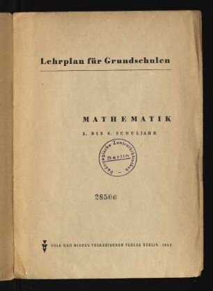 1952: Mathematik : 1. bis 8. Schuljahr