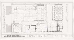 Engelhardt Hof, Berlin: Bauantrag für die Bauteile C (Wohnbau), D,E, F (zweiflügeliger Gewerbebau), G (Kopfbau mit Läden und Büros): Grundriss Kellergeschoss 1:100