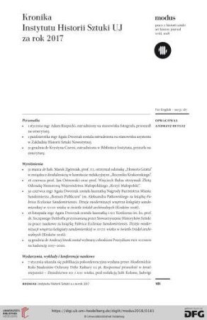 Kronika Instytutu Historii Sztuki UJ za rok 2017
