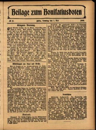 Zweite Ausgabe vom Sonntag, den 07. Mai 1905.