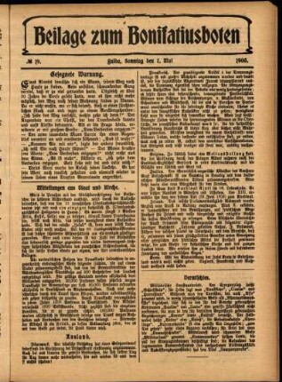 Zweite Ausgabe vom Sonntag, den 07. Mai 1905.