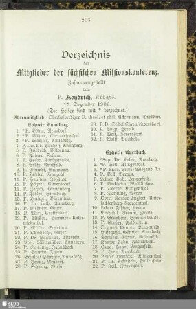 Verzeichnis der Mitglieder der sächsischen Missionskonferenz