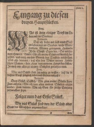 Eingang zu diesen dreyen Hauptstücken.