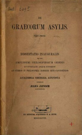 De Graecorum asylis : pars prior