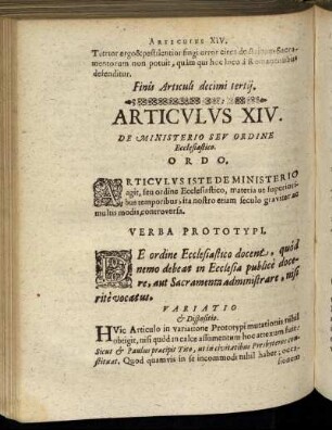Articulus XIV. De Ministerio Seu Ordine Ecclesiastico.