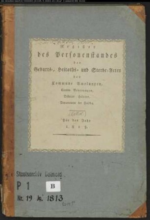Zivilstandsregister der katholischen Gemeinde Amelunxen, Kreis Höxter (GHT 1813). (Gemeinde: Katholische Gemeinde Amelunxen, Kreis Höxter)
